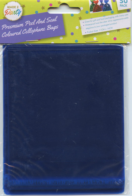 Cellophane Bags - Blue - Peel and Seal 11x14cm - Pk 50