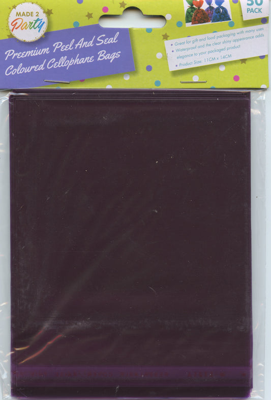 Cellophane Bags - Purple - Peel and Seal 11x14cm - Pk 50