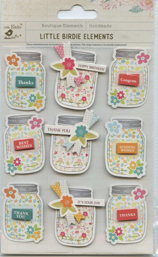 Little Birdie Handmade Embellishments - Jar of Wishes 9pk