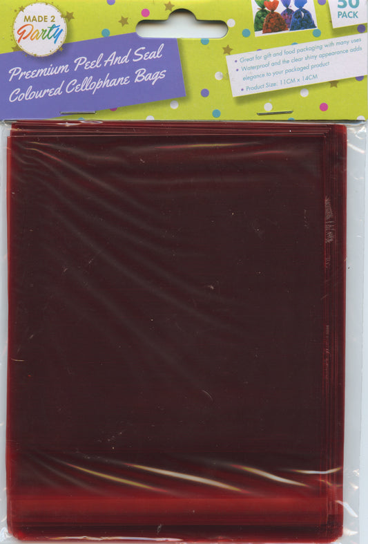 Cellophane Bags - Red - Peel and Seal 11x14cm - Pk 50