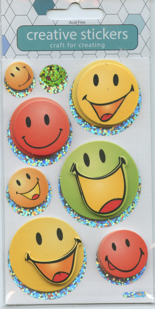 Glitter Smiley Face Stickers - 8 pk