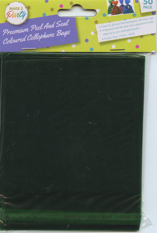 Cellophane Bags - Green - Peel and Seal 11x14cm - Pk 50