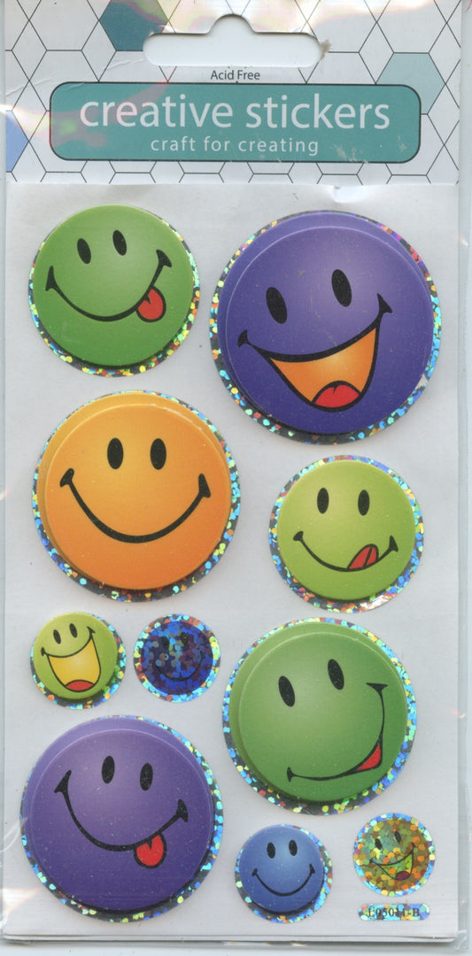 Glitter Smiley Face Stickers - 10pk