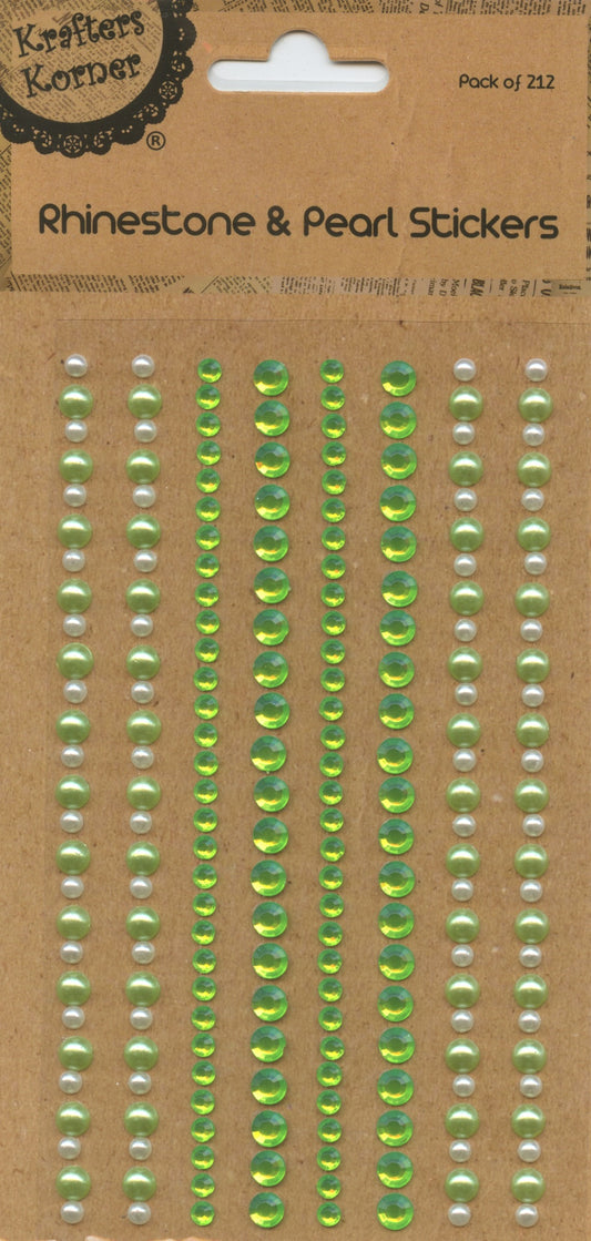 Rhinestone & Pearl Adhesive Stickers - 212 pk - Green/Cream