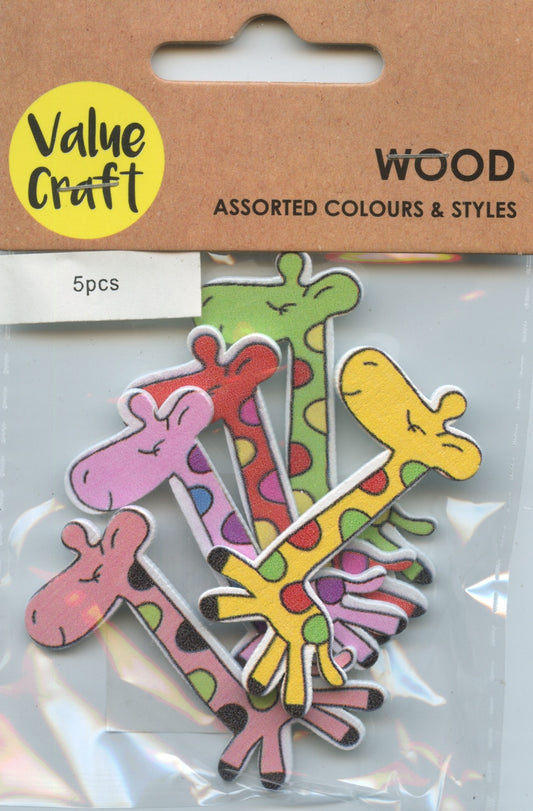 Wooden Giraffe - 5 Pcs - Pink, yellow, green & red