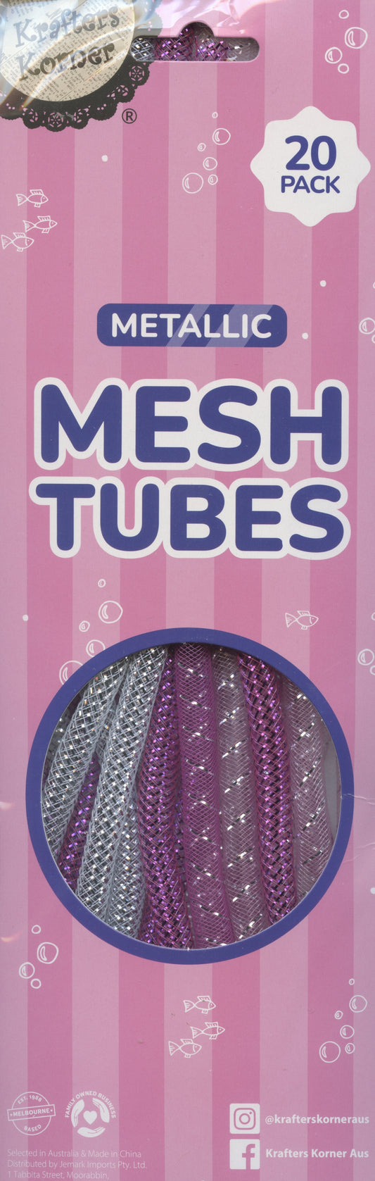 Metallic Mesh Tubes - 20pk - 30cm - Pink/Silver/Purple
