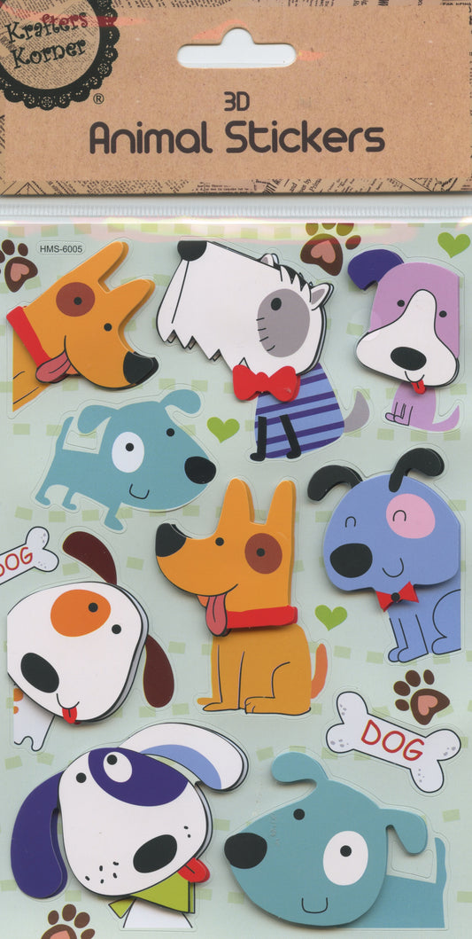 3D Animal Stickers - Dogs - 10pk