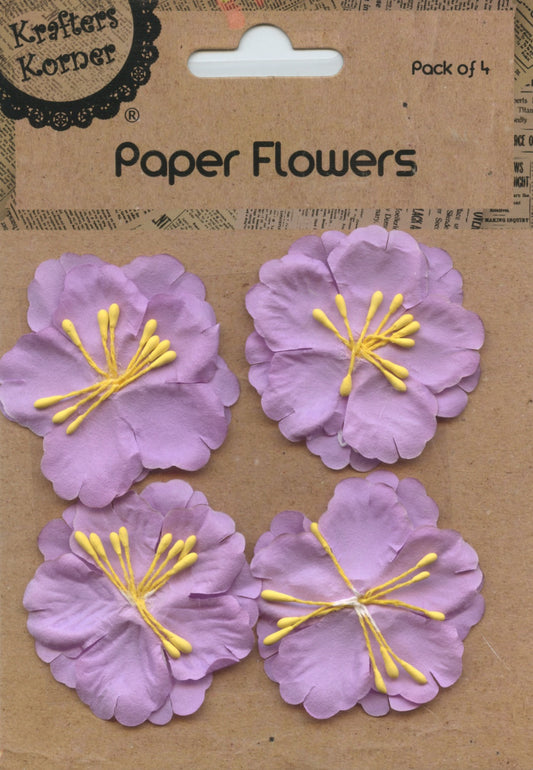 Paper Flowers - Mauve with yellow stamens centre  - 4 Pk