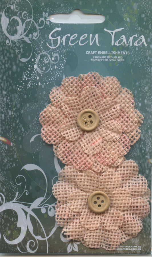 Burlap Flower (5.5cm) with button - 2 pc - Pale Pink