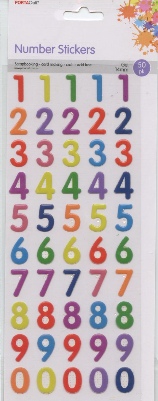 Coloured Number Stickers 0-9 - 50 pk