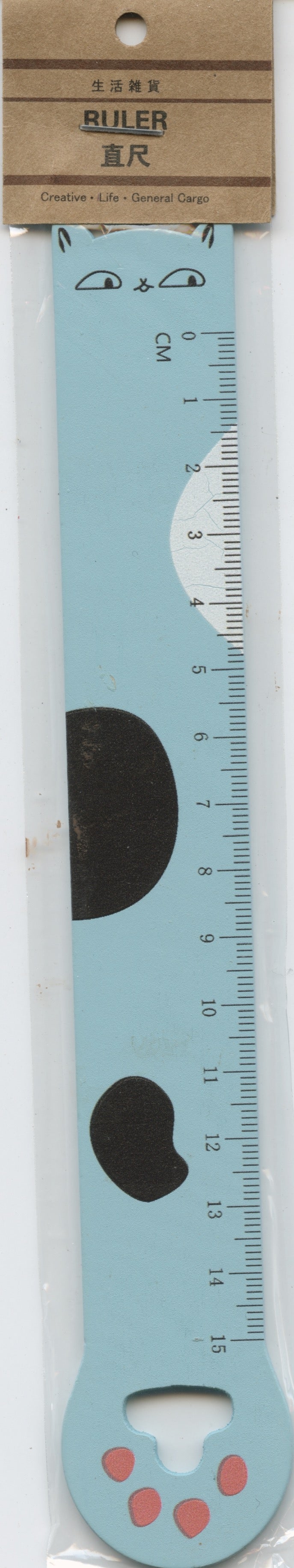 Mini Ruler - Cat Paw with face - Aqua Blue - 15cm