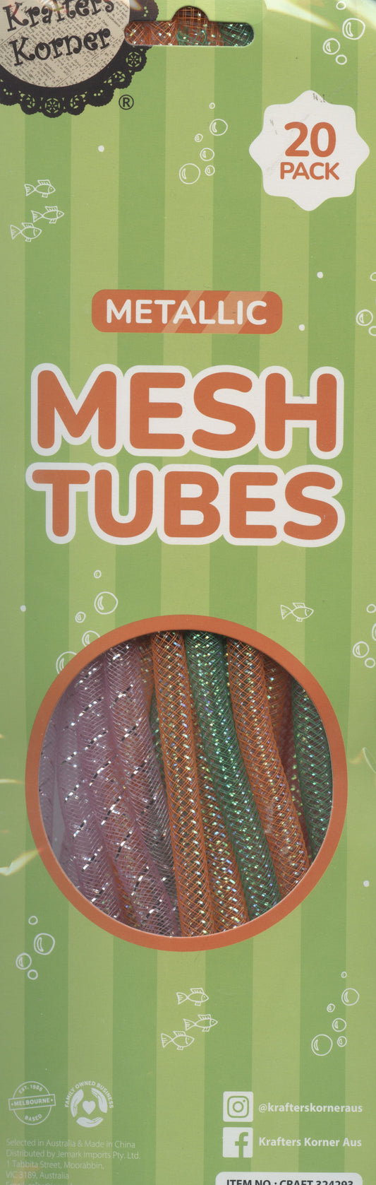 Metallic Mesh Tubes - 20pk - 30cm - Orange/Green/Red/Pink
