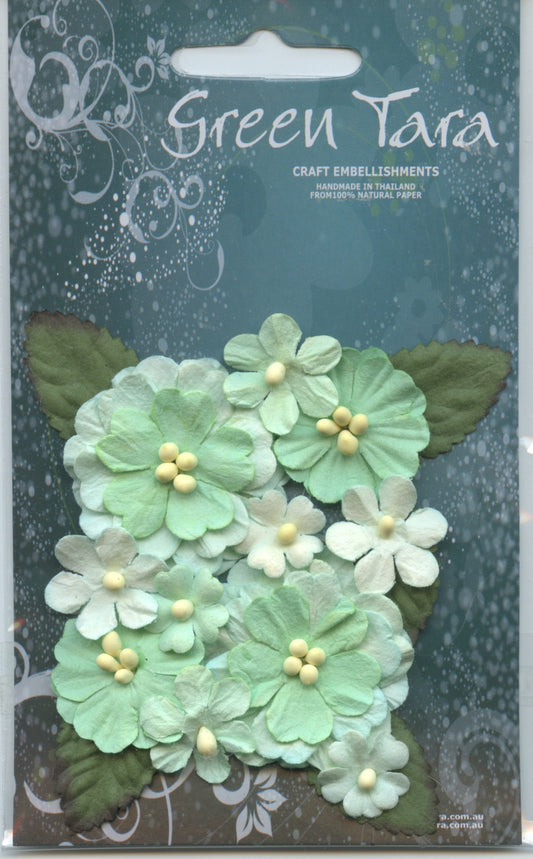 Pastel Flower - Green & Leaf pack - 16 pc