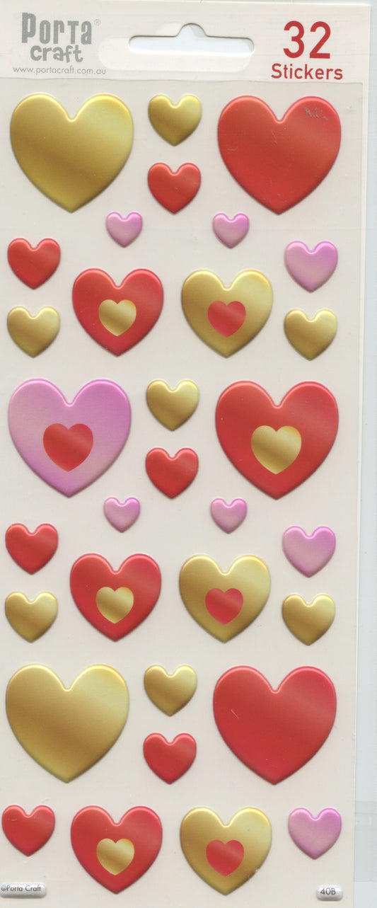 Love Heart Puffy 3D Stickers - 4 sizes - 32 pack