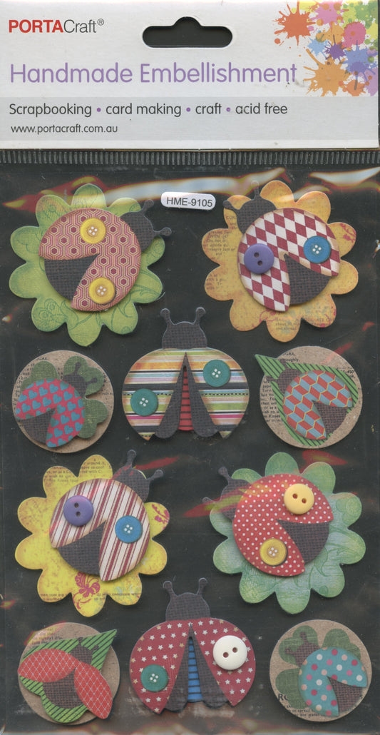 Porta Craft - Ladybug - Embellishments - 10 pc