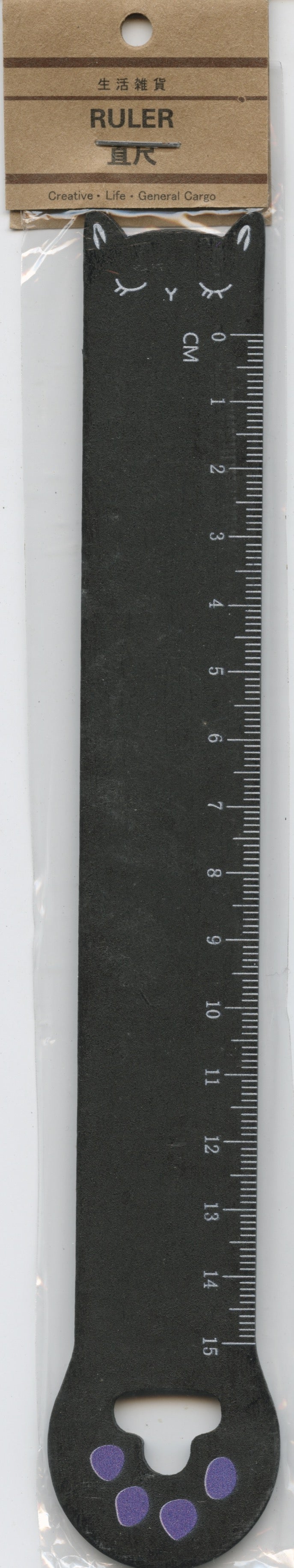 Mini Ruler - Cat Paw with face - Black - 15cm