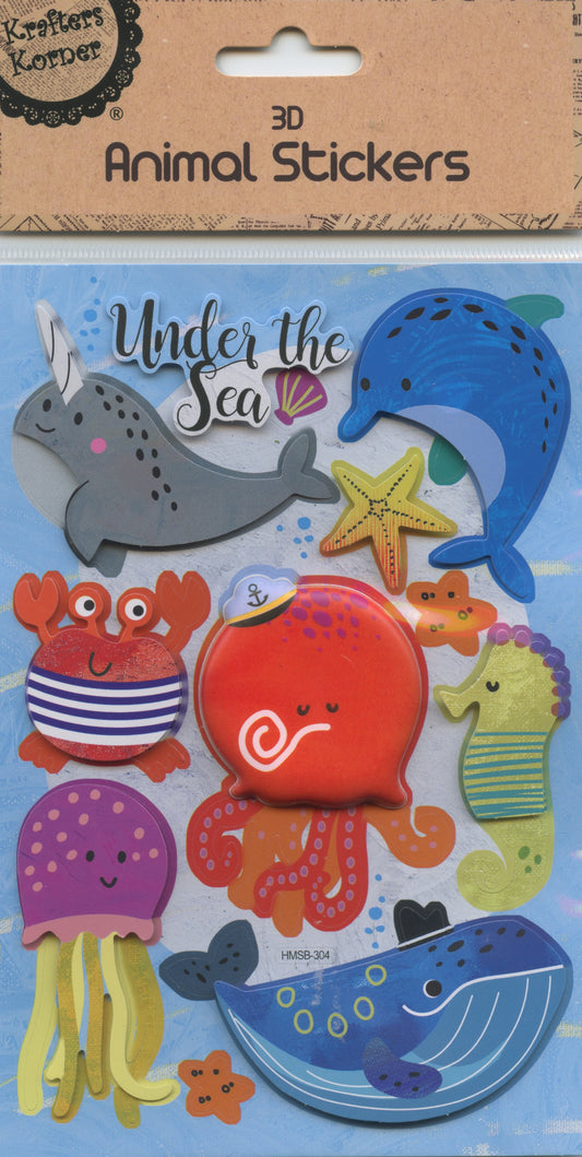 3D Animal Stickers - Under the Sea - Sea creatures - 11pk
