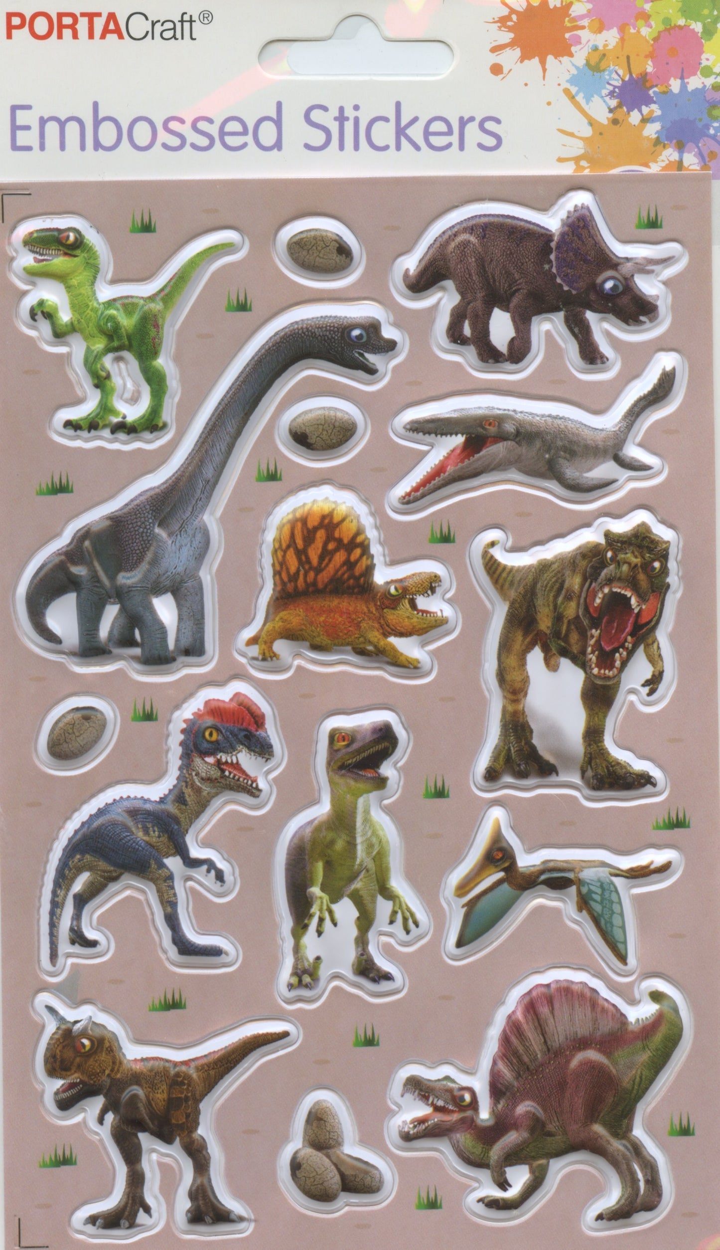 Embossed Puffy Stickers -  Dinosaurs - 15 pcs