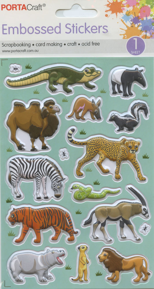 Embossed Puffy Stickers -  Animals - 16 pcs