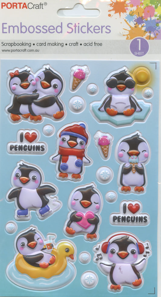 Embossed Puffy Stickers -  Penguins - 21 pcs