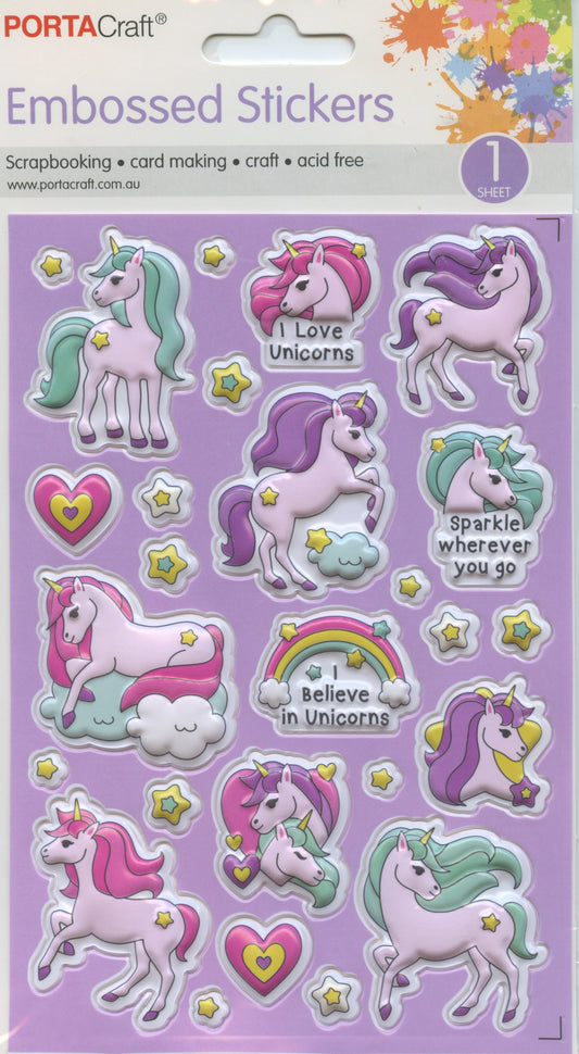 Embossed Puffy Stickers -  Unicorns - 26 pcs