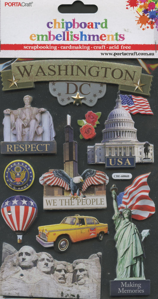 Porta Craft Chipboard Embellishment - Washington DC USA - 9pc