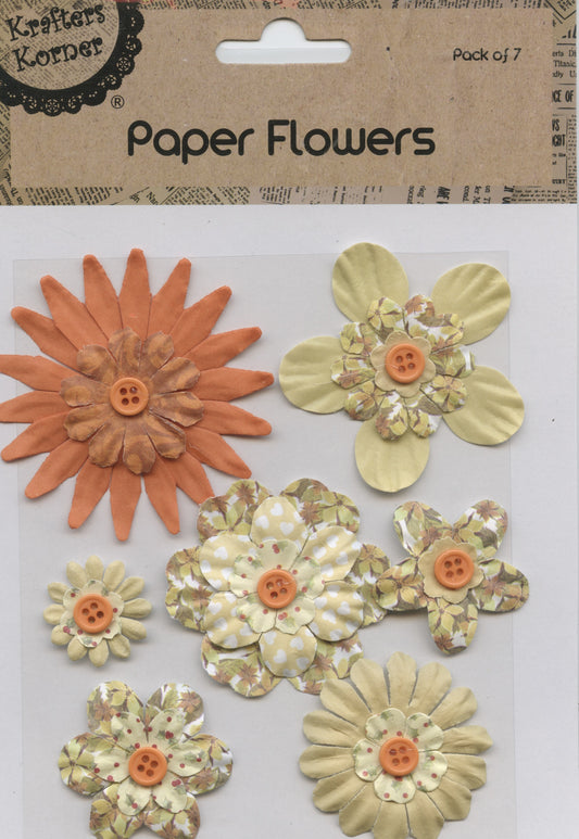 Paper Flowers  - Orange/Browns Patterned Designs - Pack of 7