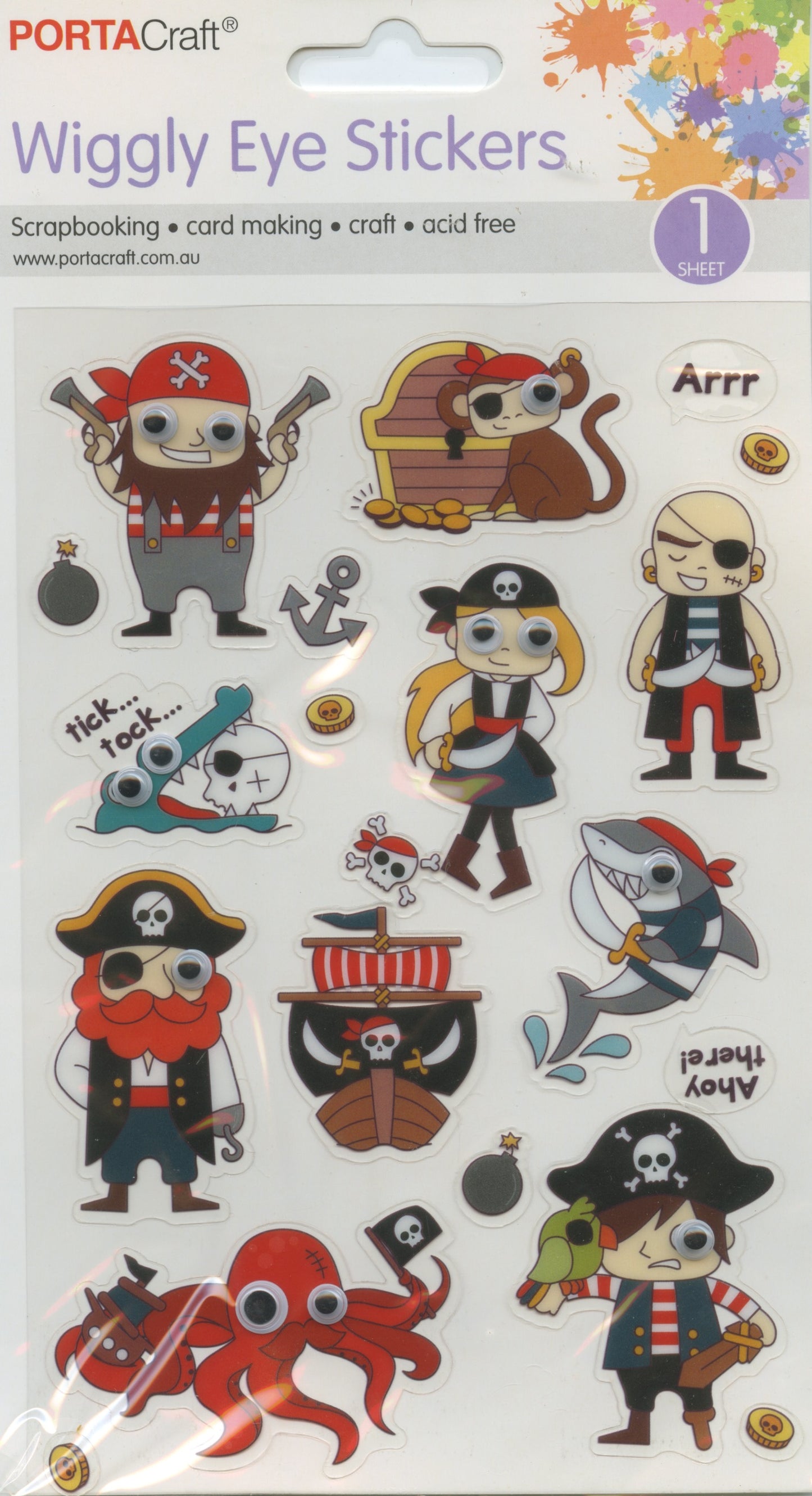 Wiggly Eye Stickers -  Pirate Theme - 21 pcs