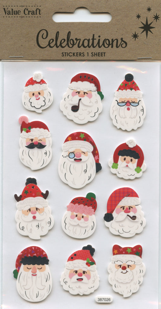 Christmas Santa Faces - Self Adhesive Stickers - 12 pk