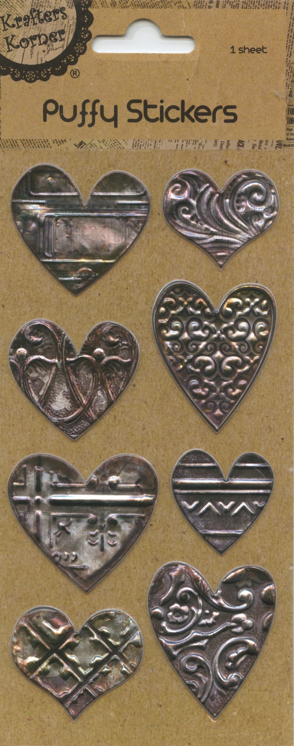 Craft Puffy Stickers - Hearts - Pack of 8