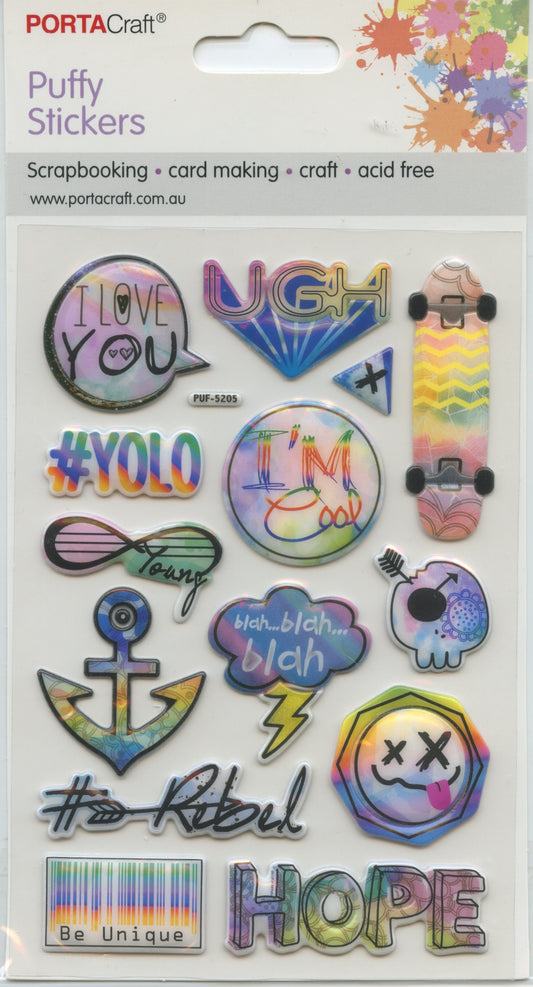 Porta Craft Puffy 3D Stickers Self Adhesive - Hope-Ugh-Blah - 14pc