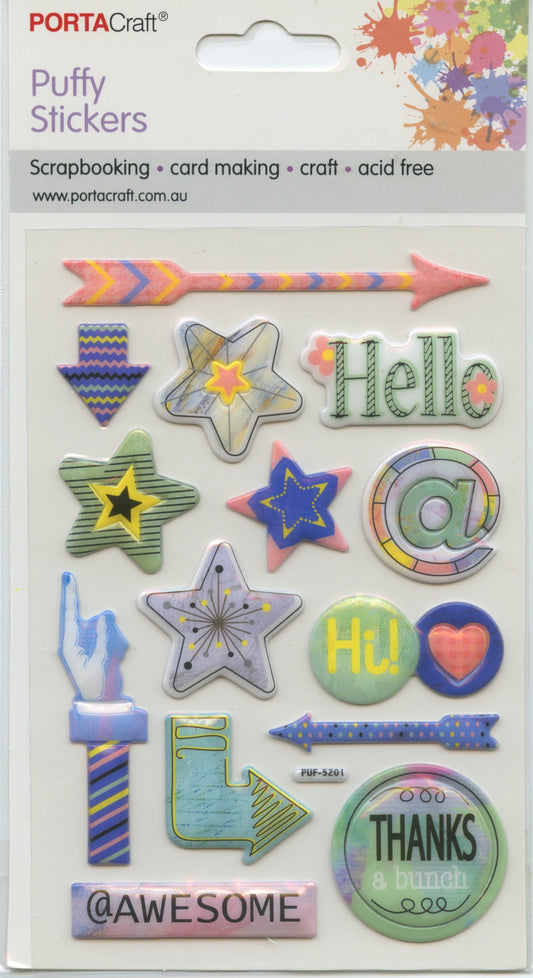Porta Craft Puffy 3D Stickers Self Adhesive - Arrows - Stars - Awesome Theme - 14pc