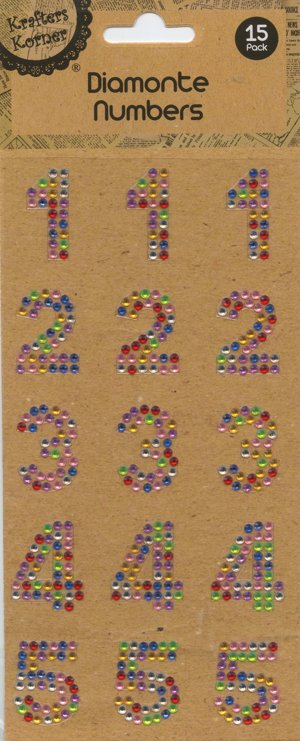 Diamanté Numbers 1-5 - Stickers - Multi-colour - 15 pk – The Crafty ...