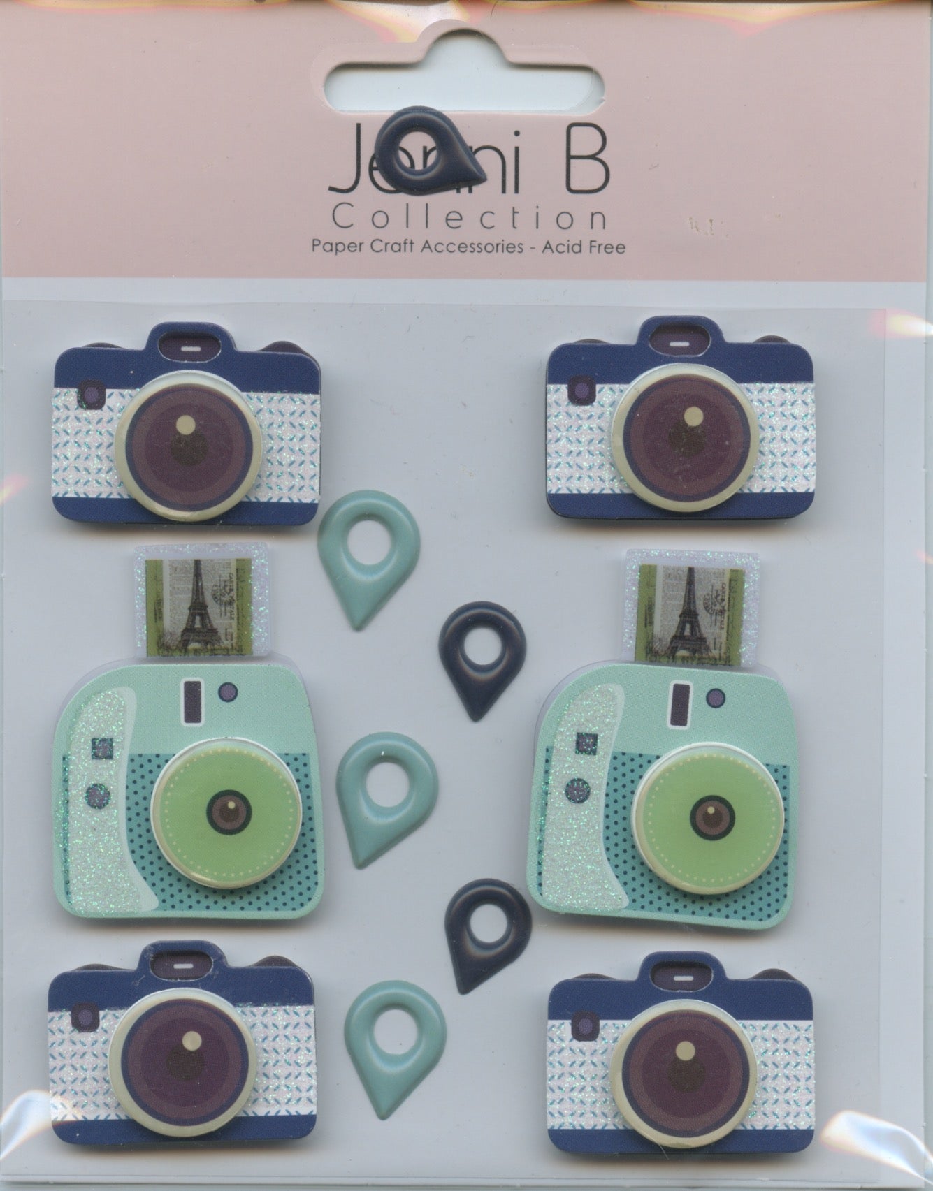 Jenni B Collection 3D Camera Self Adhesive Embellishments 12pk