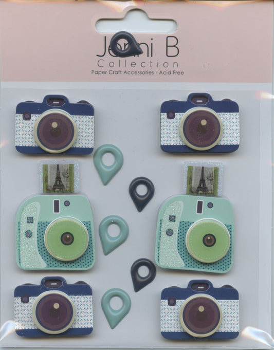 Jenni B Collection 3D Camera Self Adhesive Embellishments 12pk