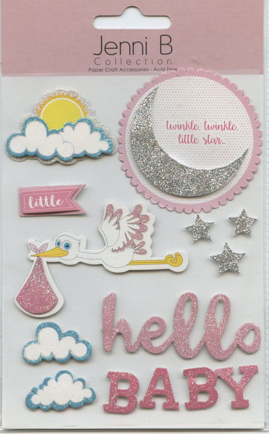 Jenni B Collection 3D Baby Girl Pink - Embellishments -14pcs