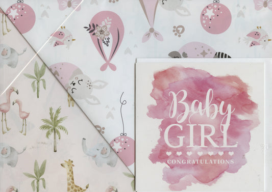 Koala Collection Wrap and Greeting Card - Baby Girl - 1 of each