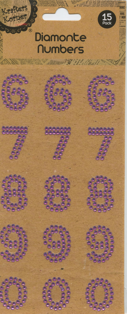 Diamanté Numbers 6-0 - Stickers - Purple - 15 pk