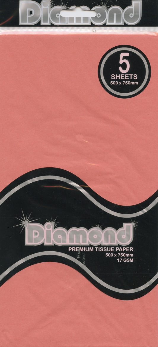 Premium Tissue Paper - Coral Rose - 5 Pack - 750mm x 500mm