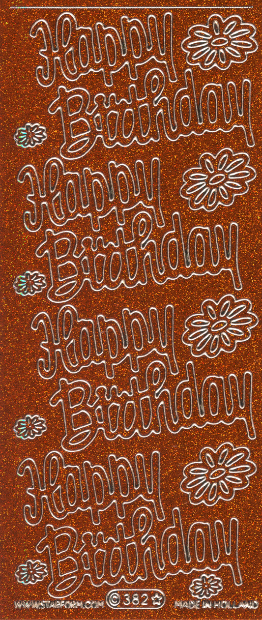 Happy Birthday Glitter Orange/Silver  - Craft Stickers 17pk