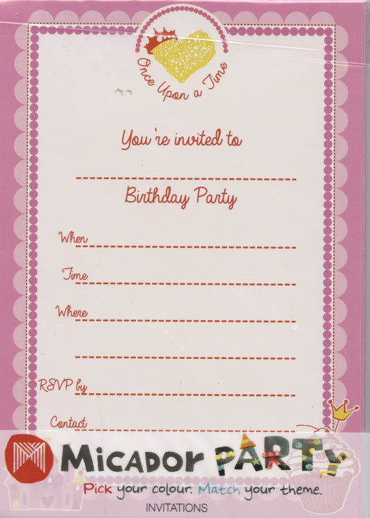 Princess Theme - Party Invitations with envelopes - 10 pack - 10x15cm