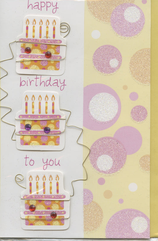 Happy Birthday- Generic - Card and envelope - Yellow Cake