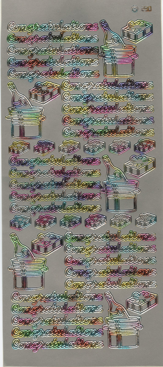 Congratulations Wording/ Gifts Multi-Coloured   - Craft Stickers 47pk
