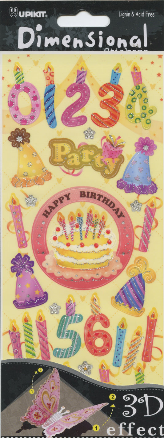 Upikit 3D Dimensional Stickers - Happy Birthday Theme - 30 pce