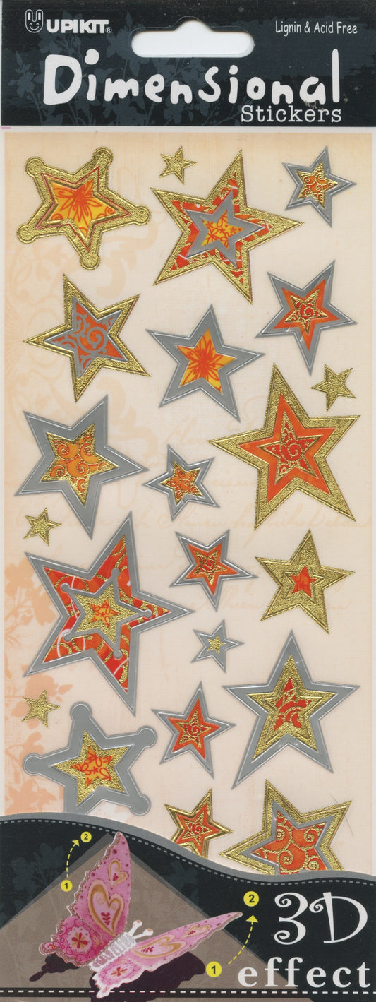 Upikit 3D Dimensional Stickers - Gold and Silver Stars - 26 pce