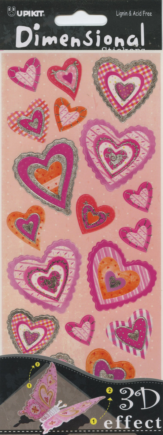 Upikit 3D Dimensional Stickers - Pink Hearts 19 pce