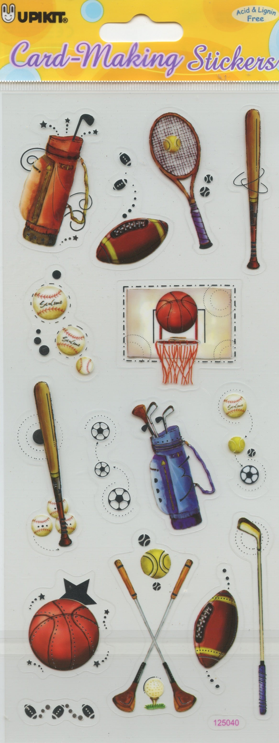 Sport Theme - Transparent Stickers  - Craft Stickers 16 pk