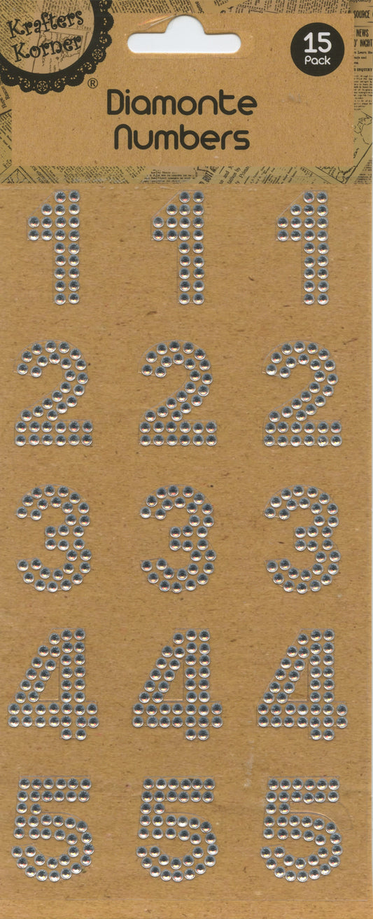 Diamanté Numbers 1-5 - Stickers - Clear - 15 pk