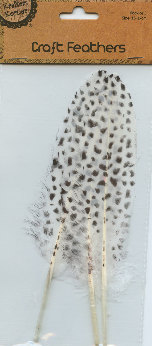 Craft Feathers - Off White with Black Marks - 3 pack