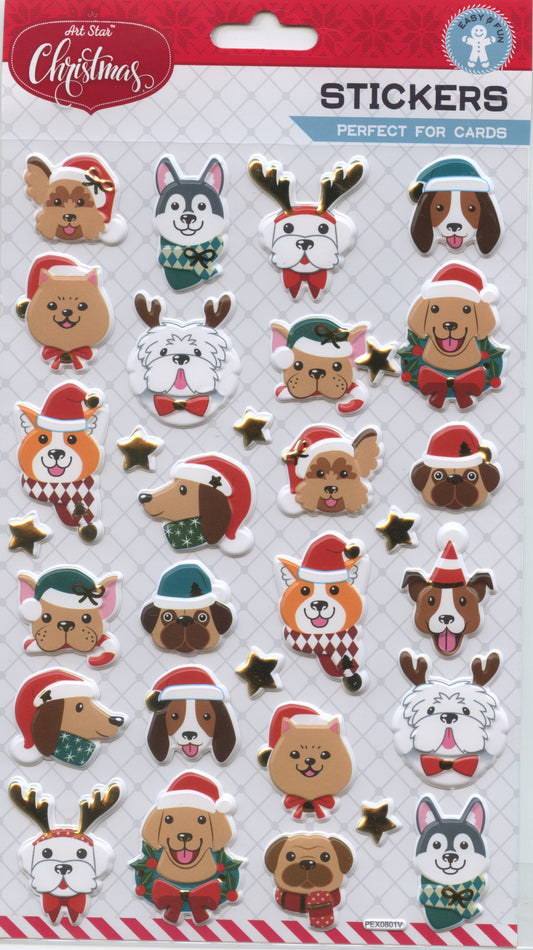 Art Star Christmas Stickers Foil Pop Up Dogs 31pk